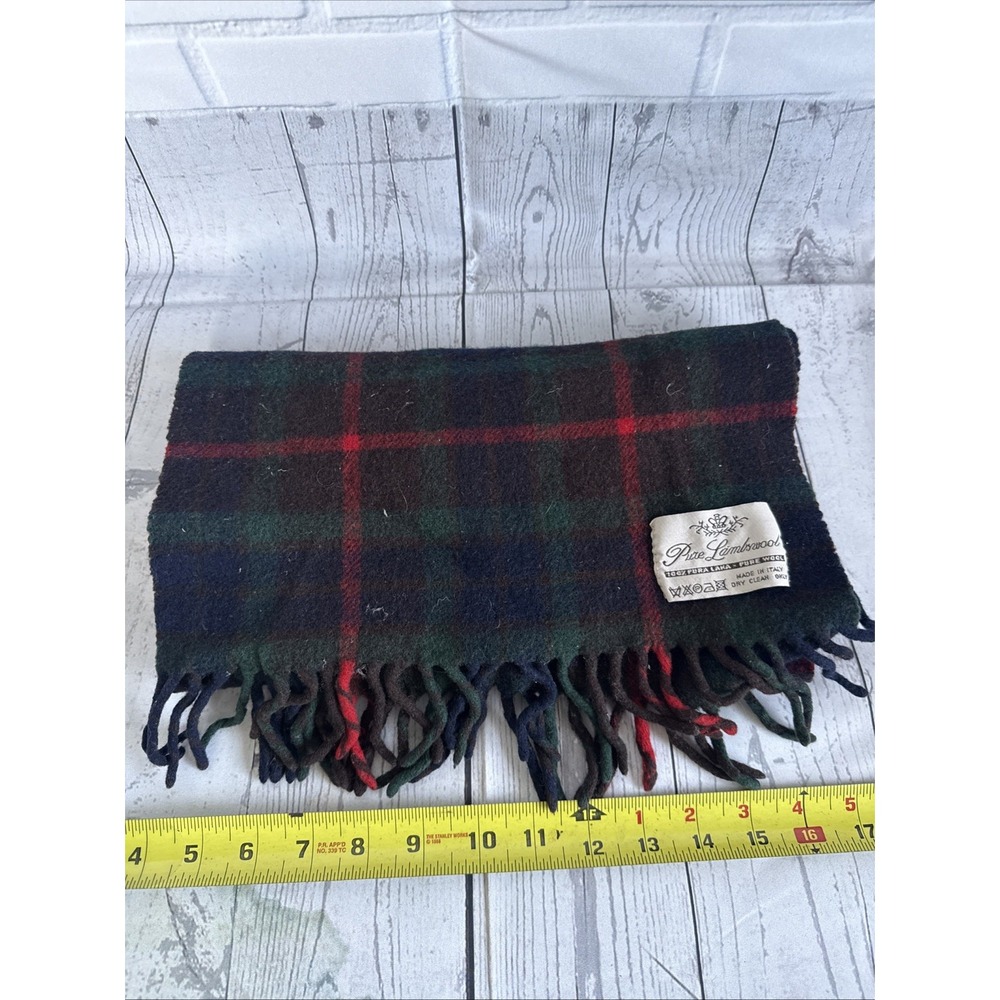 Pure Lambswool Tartan Scarf Made in Italy Green Red Plaid Fringe Scarf